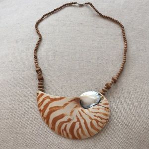 Wood bead and shell necklace